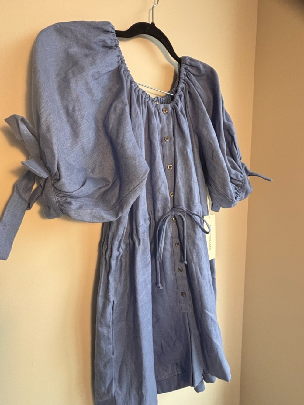 Eliza Faulkner Ramona Playsuit | Blue Linen | Size S | NWT | Retail $210